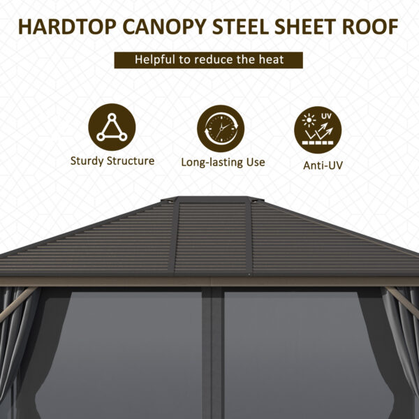 10' x 12' Hardtop Gazebo with Curtains and Netting, Gazebo Canopy with Aluminum Frame and Hooks, Dark Gray - Image 4