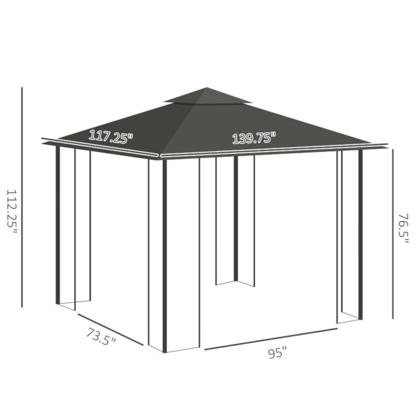 10' x 11.5' Metal Patio Gazebo, Double Roof Outdoor Gazebo Canopy Shelter w/Tree Motifs Corner Frame and Netting, Gray - Image 7