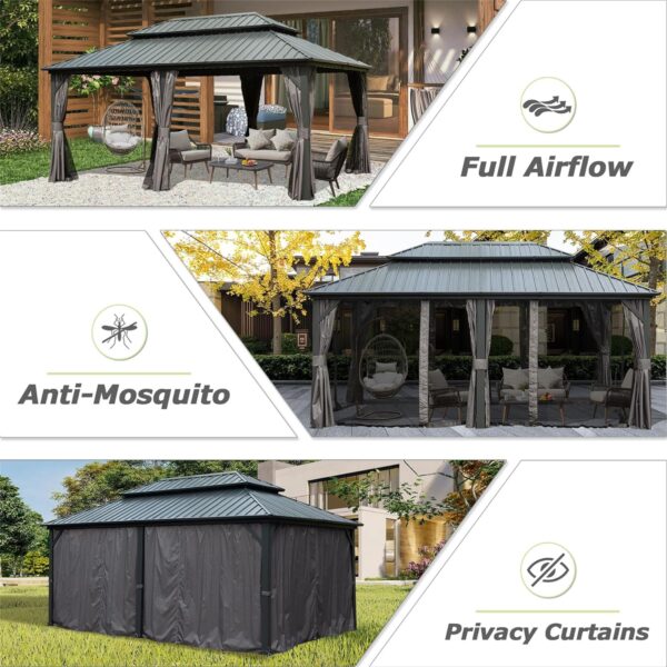12  X 18  Hardtop Gazebo, Aluminum Metal Gazebo With Galvanized Steel Double Roof Canopy, Curtain And Netting, Permanent Gazebo Pavilion For Patio, Backyard, Deck, Lawn - Image 2
