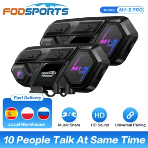 2pcs Fodsports M1-S Pro Motorcycle Helmet Intercom Wireless Bluetooth Headset Moto Interphone,10 Riders.