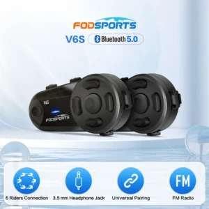 Fodsports V6S Intercom Moto Bluetooth 5.0 Helmet Headset 6 Riders 1000m Intercom Motorcycle Intercomunicador Moto Interphone FM