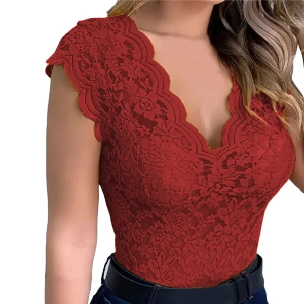 Summer Sexy V Neck Lace Vest Top Women Solid Sleeveless Tank Tops Female Elegant Floral Hollow Out Bodycon Clubwear T Shirt - Image 5