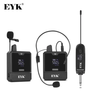 EYK EW102 Dual Channels Wireless Headset Microphone UHF Lavalier Mic Rechargeable for Teaching Speech Interview Live Recording