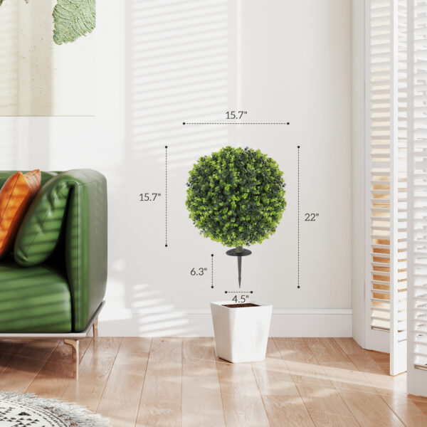 2 Pack 1.3ft Artificial Ball Eucalyptus Topiary With Ground Stake, UV Resistant Faux Greenery For Indoor Outdoor - Image 4