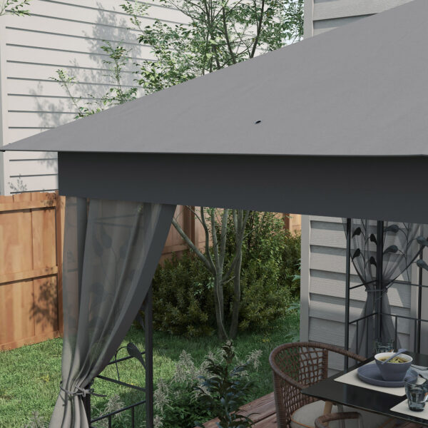 10' x 11.5' Metal Patio Gazebo, Double Roof Outdoor Gazebo Canopy Shelter w/Tree Motifs Corner Frame and Netting, Gray - Image 2