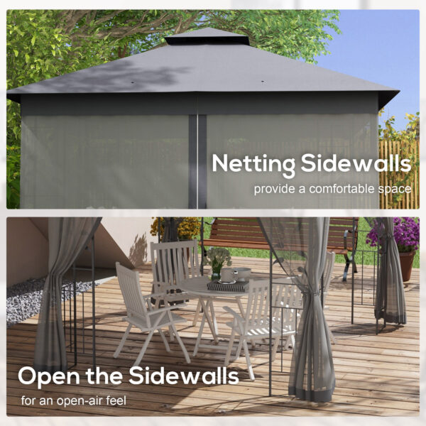 10' x 11.5' Metal Patio Gazebo, Double Roof Outdoor Gazebo Canopy Shelter w/Tree Motifs Corner Frame and Netting, Gray - Image 5