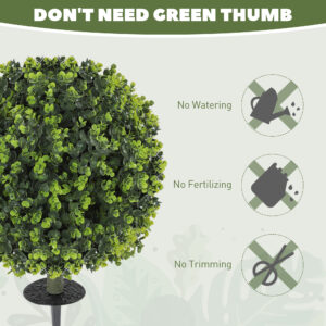 2 Pack 1.3ft Artificial Ball Eucalyptus Topiary With Ground Stake, UV Resistant Faux Greenery For Indoor Outdoor