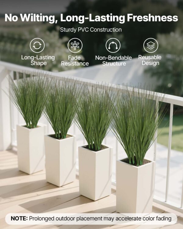 Artificial Grass Plant, 27 Inch Faux Onion Grass Fake Greenery Shrubs Plant, Premium PVC For Indoor Outdoor House Home Garden Office Room Décor, Housewarming, 8 Pack Green - Image 2