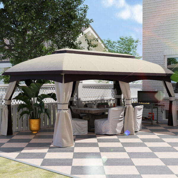 10’ x 20’ Patio Gazebo, Outdoor Gazebo Canopy Shelter with Netting, Vented Roof for Garden, Beige - Image 2
