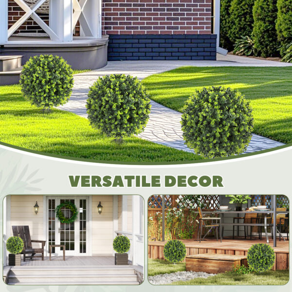 2 Pack 1.3ft Artificial Ball Eucalyptus Topiary With Ground Stake, UV Resistant Faux Greenery For Indoor Outdoor - Image 4