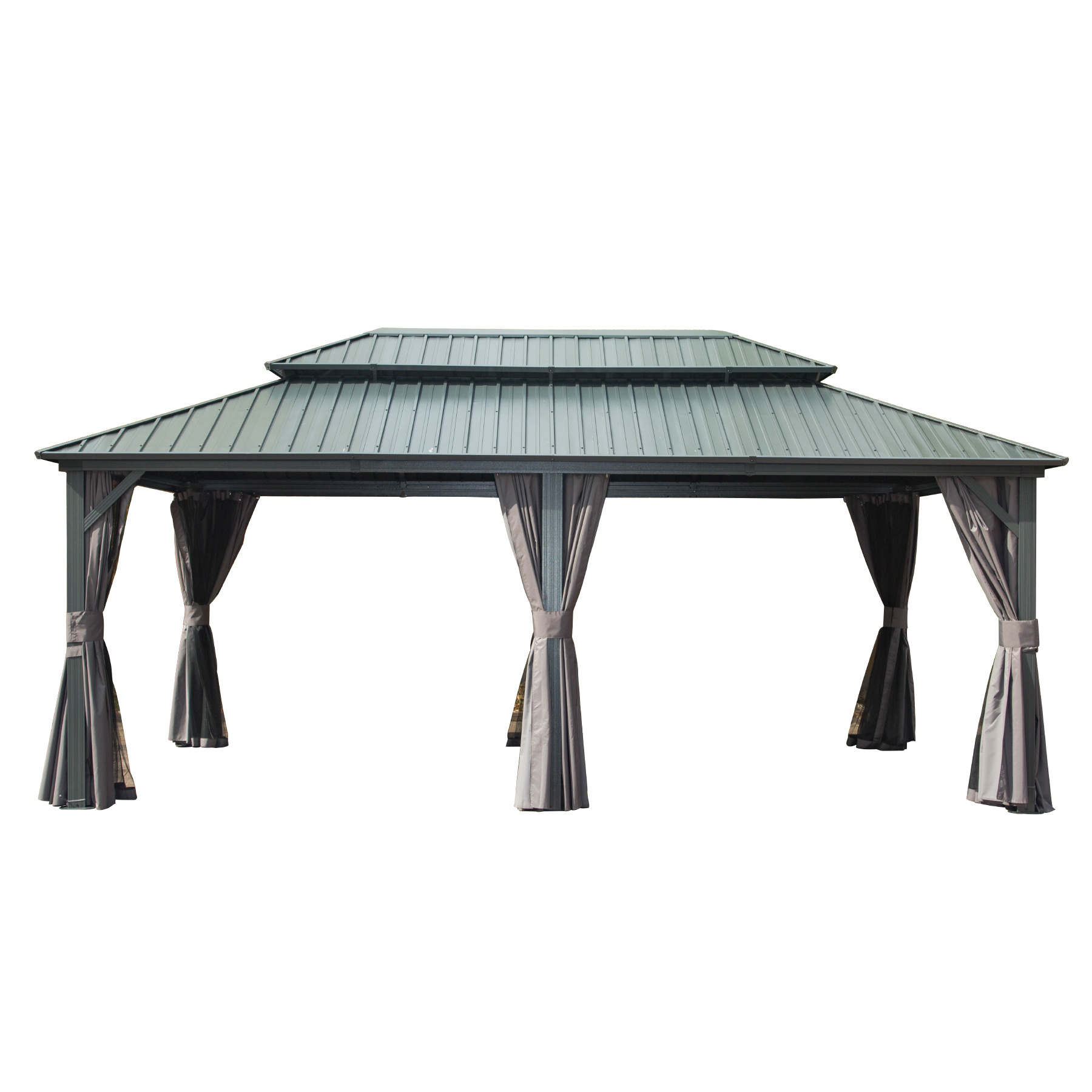 12 X 20 Hardtop Gazebo, Aluminum Metal Gazebo With Galvanized Steel Double Roof Canopy, Curtain And Netting, Permanent Gazebo Pavilion For Patio, Backyard, Deck, Lawn