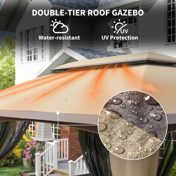 10' x 13' Patio Gazebo, Outdoor Gazebo Canopy Shelter with Netting, Vented Roof for Garden, Beige - Image 2