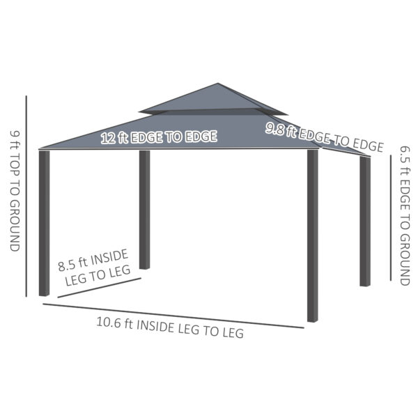 10' x 12' Double Roof Patio Gazebo Canopy, Outdoor Gazebo Shelter with Netting & Curtains, for Garden, Lawn and Deck - Image 8