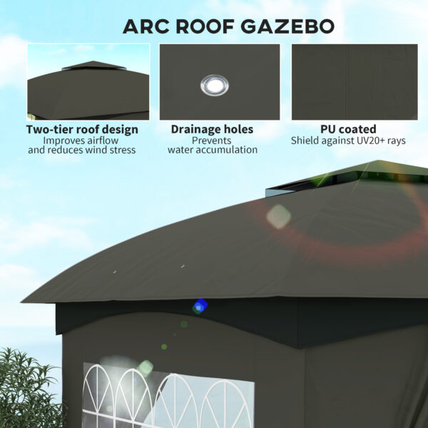 11' x 11' Outdoor Gazebo, Double Roof Patio Gazebo with Curtains, Church Windows, Galvanized Steel Frame, Dark Gray - Image 7