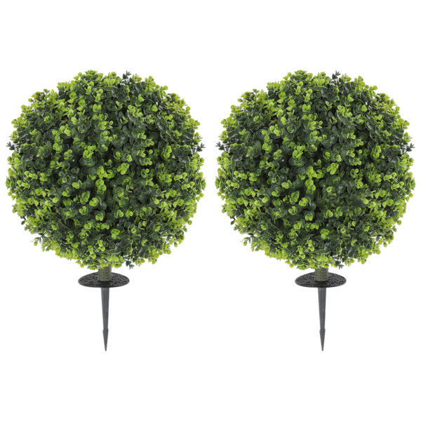 2 Pack 1.3ft Artificial Ball Eucalyptus Topiary With Ground Stake, UV Resistant Faux Greenery For Indoor Outdoor - Image 5