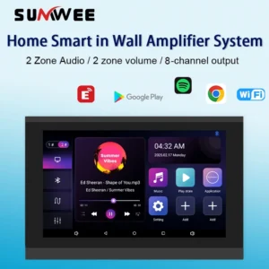 Home Smart Auido in wall amplifier 8x30W power WIFI Background music player system bluetooths sound touch screen controls panel