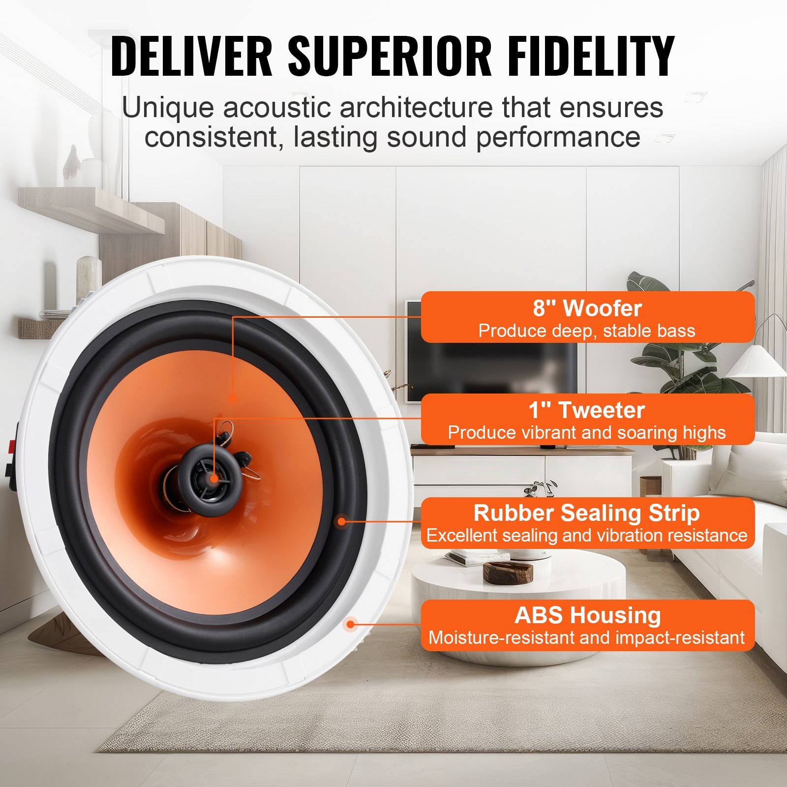 4 PCs 8 Inch In Ceiling Speakers, 100-Watts, Flush Mount Ceiling & In-Wall Speakers System With 8ΩImpedance 89dB Sensitivity, For Home Kitchen Living Room Bedroom Or Covered Outdoor Porches - Image 5