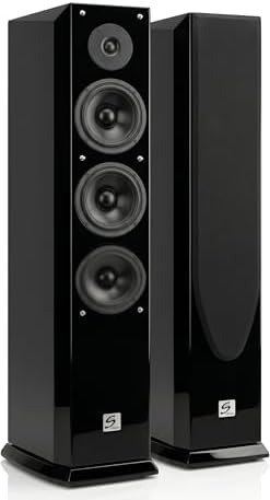 Suber Electronics FSS-2500SE Floor Standing Tower Speakers Pair, 3-Way Hi-Fi Home Theater Speakers, Dual 6.5" Woofers, 90dB Sensitivity, Piano Gloss Black Finish, Removable Grilles : Electronics