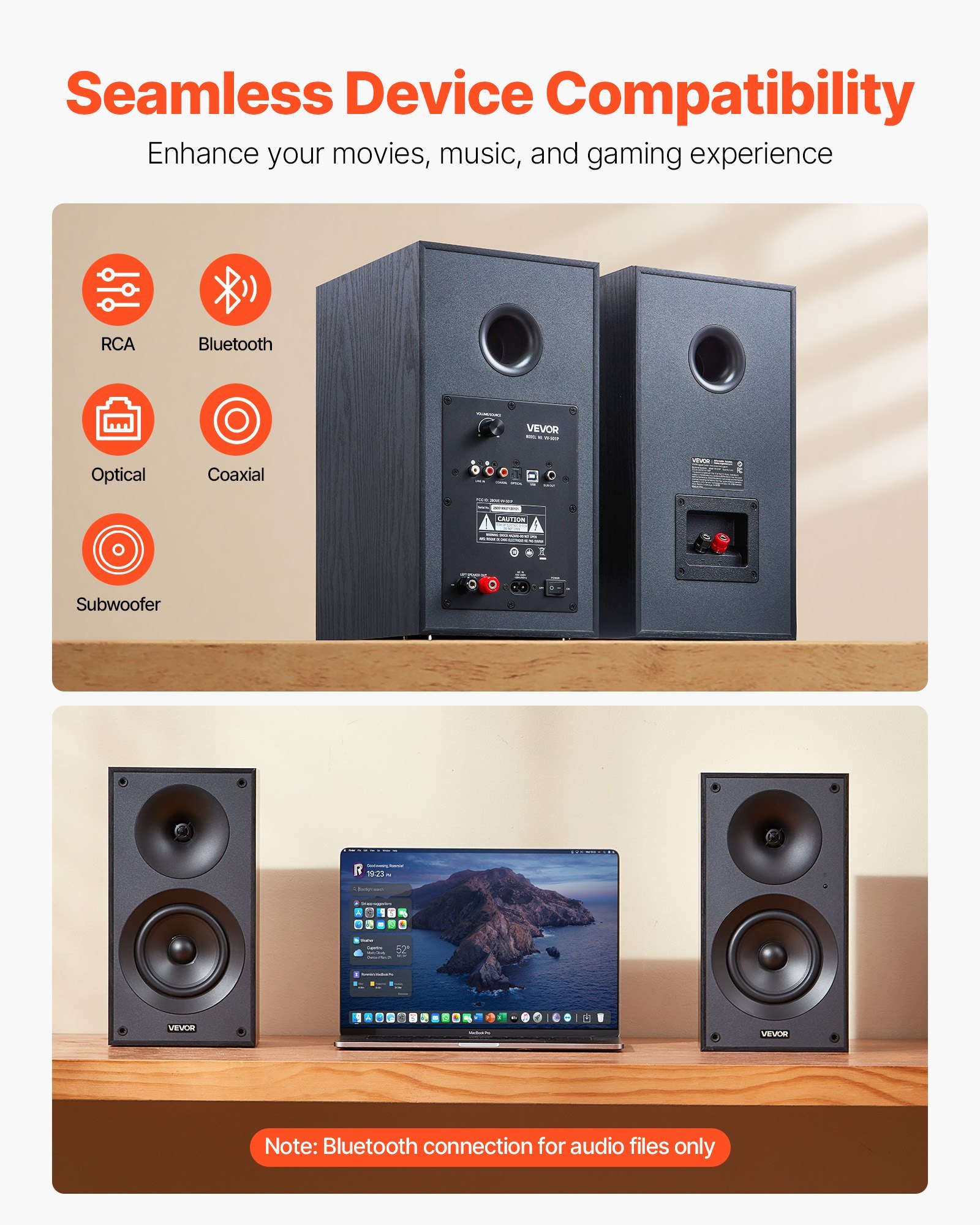Active Powered Bookshelf Studio Monitor Speakers 25W X2 Bluetooth Coaxial Stereo - Image 2