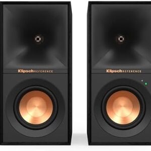 Klipsch Reference R-40PM Powered Bookshelf Speakers - 90-Degree x 90-Degree Tractrix Horn - Linear Travel Suspension - Sleek, Modern Appearance : Electronics