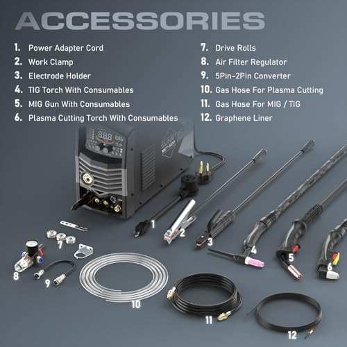 Sunstac 5 in 1 Plasma Cutter and Welder Combo, CUT/TIG/MIG/Flux MIG/MMA, 50A Plasma Cutter, 200A TIG and MIG, 180A STICK Welder, 110/220V Dual Voltage Multi-Functional Welder - - Image 6