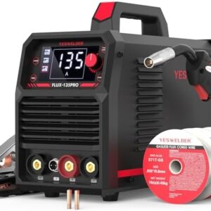 YESWELDER 135A MIG Welder, 110V Flux Core Gasless MIG/Lift TIG/Stick 3-in-1 Synergic Control LED Display Welding Machine, Bonus Flux Core Wire -