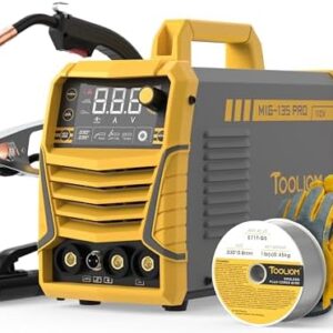 TOOLIOM 135A Gasless Flux Core MIG Welder 110V MIG Welder Flux MIG/Lift TIG/Stick 3 in 1 Welding Machine IGBT DC Inverter with LCD Display -