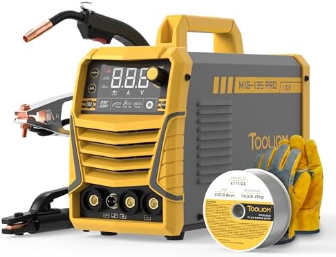 TOOLIOM 135A Gasless Flux Core MIG Welder 110V MIG Welder Flux MIG/Lift TIG/Stick 3 in 1 Welding Machine IGBT DC Inverter with LCD Display -