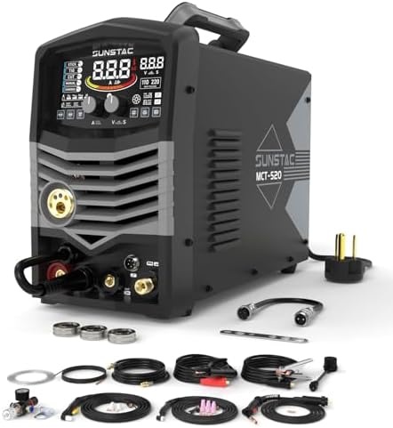 Sunstac 5 in 1 Plasma Cutter and Welder Combo, CUT/TIG/MIG/Flux MIG/MMA, 50A Plasma Cutter, 200A TIG and MIG, 180A STICK Welder, 110/220V Dual Voltage Multi-Functional Welder -