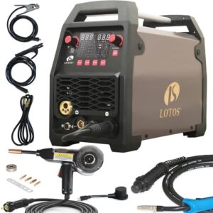 LOTOS Apex MIG180SP 180A 6-in-1 Spool Gun Aluminum MIG Welder 120/240V | Auto-synergic voltage fine-tuning for smooth puddles; easily joins 1/4-inch mild steel or flux-core sheet metal -