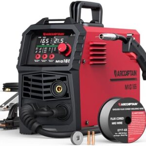 ARCCAPTAIN 165A MIG Welder 110V/220V [Large LED Display] 4 in 1 Gasless/Gas MIG/Lift TIG/Stick Welding Machine Multiprocess Welder Machine, IGBT Inverter Welder with Synergy, 2T/4T -