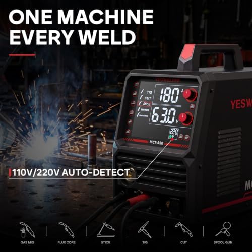 YESWELDER 6-in-1 Welder & Plasma Cutter Combo, 110V/220V MCT-520 | MIG/Flux Core/CUT/TIG/Stick/Spool Gun Compatible, 7" LCD Display, Aluminum Welding, Shop-to-DIY Flexibility - - Image 2
