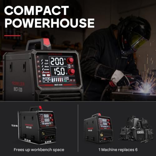 YESWELDER 6-in-1 Welder & Plasma Cutter Combo, 110V/220V MCT-520 | MIG/Flux Core/CUT/TIG/Stick/Spool Gun Compatible, 7" LCD Display, Aluminum Welding, Shop-to-DIY Flexibility - - Image 6