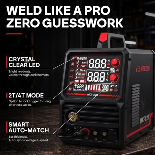 YESWELDER 6-in-1 Welder & Plasma Cutter Combo, 110V/220V MCT-520 | MIG/Flux Core/CUT/TIG/Stick/Spool Gun Compatible, 7" LCD Display, Aluminum Welding, Shop-to-DIY Flexibility - - Image 3