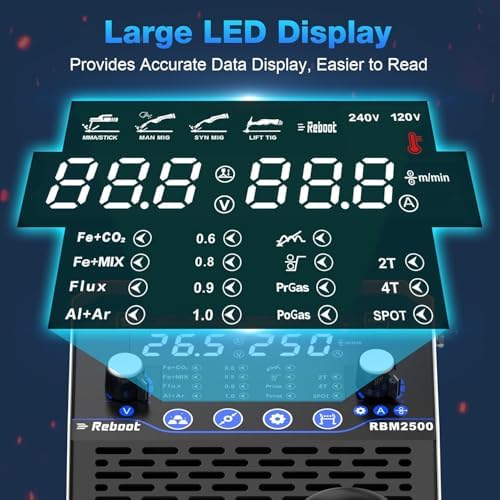 250Amp MIG Welder TIG Torch Included 120V/240V RBM2500 PRO, 8-in-1 Multiprocess Welding Machine with Dual Aluminum with Welding Electrode Holder 400AMP - - Image 6
