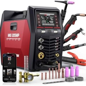 ARCCAPTAIN MIG205MP MIG Welder 9 IN 1 iControl APP Control Plasma Cutter/Pulsed MIG/Flux Core/Spool Gun/DC HF/Lift TIG/Clean/Stick Aluminum Welding Machine 120/240V Dual Voltage Multiprocess Welder -