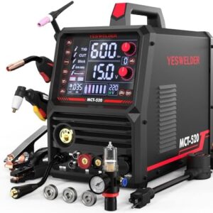 YESWELDER 6-in-1 Welder & Plasma Cutter Combo, 110V/220V MCT-520 | MIG/Flux Core/CUT/TIG/Stick/Spool Gun Compatible, 7" LCD Display, Aluminum Welding, Shop-to-DIY Flexibility -