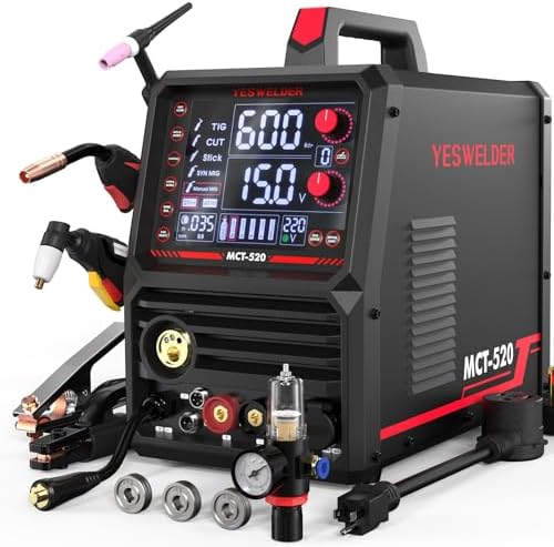 YESWELDER 6-in-1 Welder & Plasma Cutter Combo, 110V/220V MCT-520 | MIG/Flux Core/CUT/TIG/Stick/Spool Gun Compatible, 7" LCD Display, Aluminum Welding, Shop-to-DIY Flexibility -