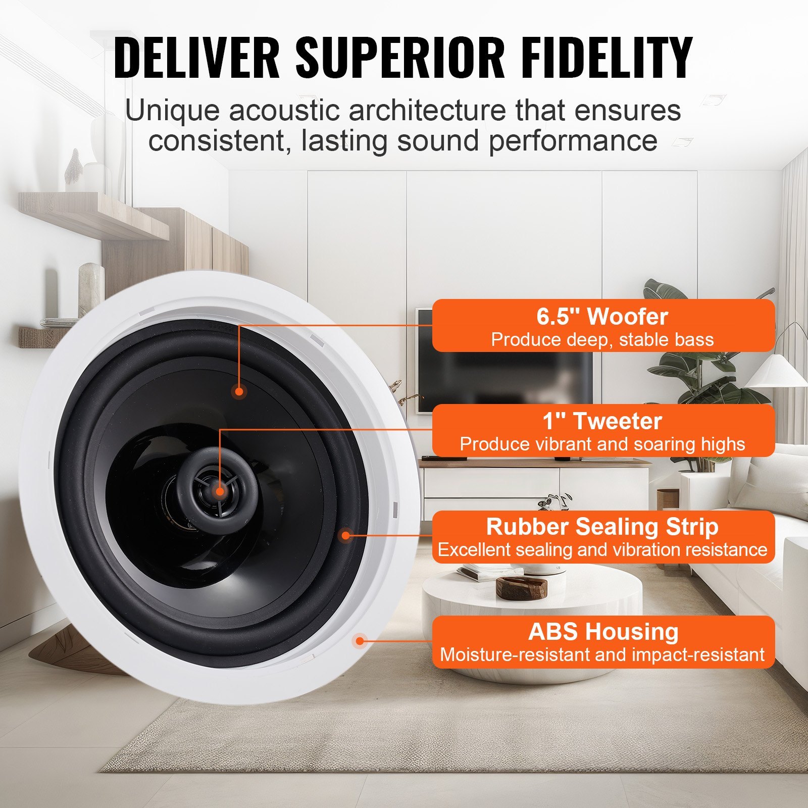 4 PCs 6.5'' Bluetooth In Ceiling Speakers, 150W, Flush Mount Ceiling & In-Wall Speaker System With 8ΩImpedance 89dB Sensitivity, For Home Kitchen Living Room Bedroom Or Covered Outdoor Porches - Image 3