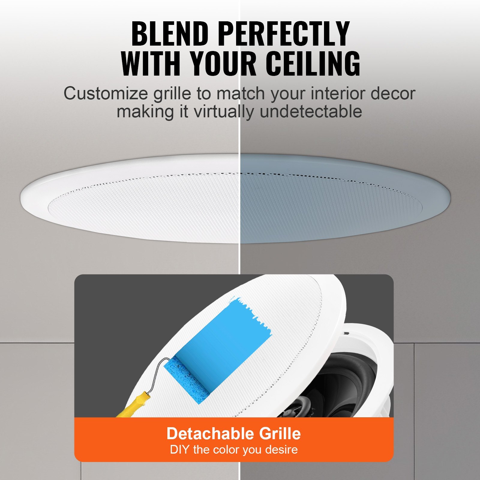 4 PCs 6.5'' Bluetooth In Ceiling Speakers, 150W, Flush Mount Ceiling & In-Wall Speaker System With 8ΩImpedance 89dB Sensitivity, For Home Kitchen Living Room Bedroom Or Covered Outdoor Porches - Image 5
