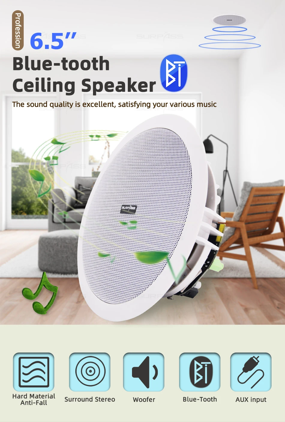 Built-in Class-D Amplifier Full Range Bluetooth-compatible Ceiling Speaker Horn For Home Theater Background Music Good Quality - Image 11