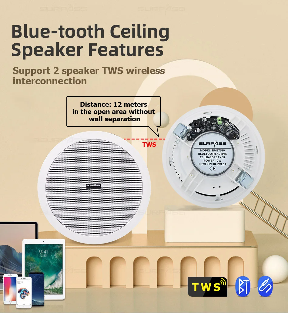 Built-in Class-D Amplifier Full Range Bluetooth-compatible Ceiling Speaker Horn For Home Theater Background Music Good Quality - Image 12