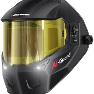 ARCCAPTAIN Intelligent Auto-Shade Welding Helmet, 180° Panoramic Auto-Darkening Hood with Internal Display, True Color 1/1/1/1, Memory & Gradient, Built-in LED Light for TIG/MIG/Stick/Cut/Grind -