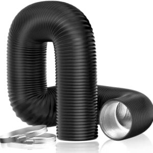 Hon&Guan Dryer Vent Hose, 4'' Flexible Duct 16FT with 2 Duct Clamps, Heavy-Duty Three Layer Protection, Black PVC, for HVAC Ventilation, Duct Fan Systems -