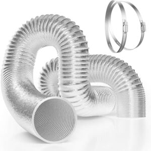 VIVOSUN 4 Inch Flex Aluminum Ducting, 25 Ft Air Duct with 2 Clamps, Silver | High-Temp Aluminum Duct, Adjustable Length & Shape for Easy Mounting, Compatible with Dryers & Inline Duct Fans -