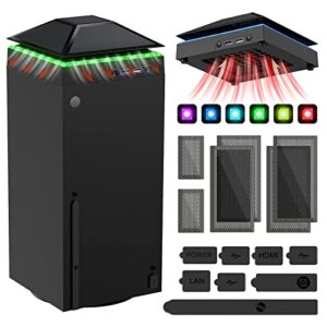 MENEEA Cooling Fan Dust Proof for Xbox Series X Console with Colorful Light | Dust Cover Filter, Rubber Dust Plugs, Low Noise Top Fan with 3 Gears, Cooler & Light Independent Touch Switch, 2 USB Port : Video Games