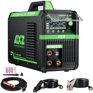 AIXZGLOBAL AIT200P AC/DC TIG Welder, 200A 110V/220V Aluminum Welding Machine with AC/DC TIG, Pulse TIG, Spot TIG, HF Start & Stick Welding, Foot Pedal Compatible, IGBT Inverter, Large HD Display -