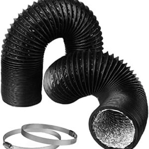 Dryer Vent Hose 4 Inch Air Duct 16 Feet Flexible Adjustable PVC Heavy-Duty Four-Layer Air Duct Hose with 2 Screw Clamps for HVAC Ventilation (Black) -