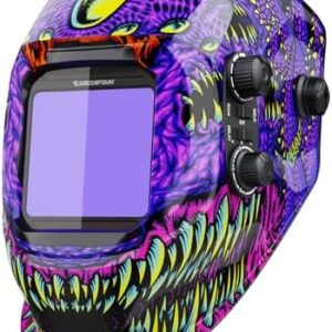 ARCCAPTAIN Auto Darkening Welding Helmet, 3.94"X3.66" Large Viewing Screen | 1/1/1/1 True Color Lens, 1/25000s Auto-Darkening, 4 Arc Sensors, Wide Shade 4/5-9/9-13, Solar Powered+Replaceable Battery -